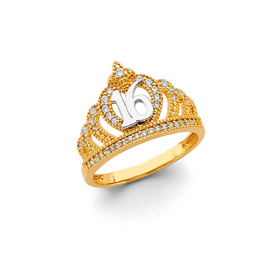 14K Yellow Gold Sweet 16 CZ Ring