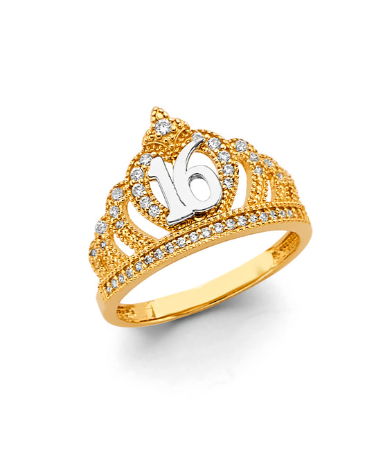 14K Yellow Gold Sweet 16 CZ Ring
