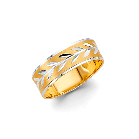 14K Two-Tone Gold Leaf Motif 7mm Men's Wedding Band