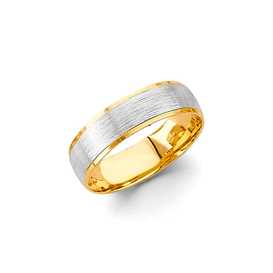 14K Two-Tone Gold Brushed Center Wedding Band