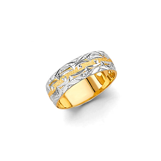 14K Two-Tone Gold Leaf Vine Pattern 6mm Women's Wedding Band