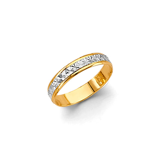 14K Two-Tone Gold Diamond-Cut Star Pattern 4mm Women's Wedding Band