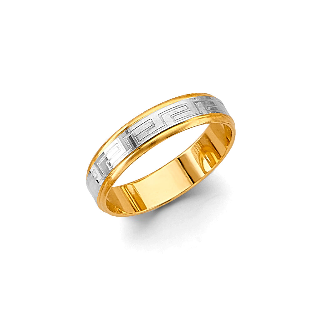 14K Two-Tone Gold Greek Key Design 5mm Men's Wedding Band