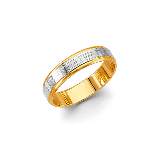 14K Two-Tone Gold Greek Key Design 5mm Men's Wedding Band