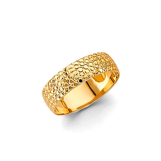 14K Yellow Gold Textured Circle Pattern 6mm Men's Wedding Band
