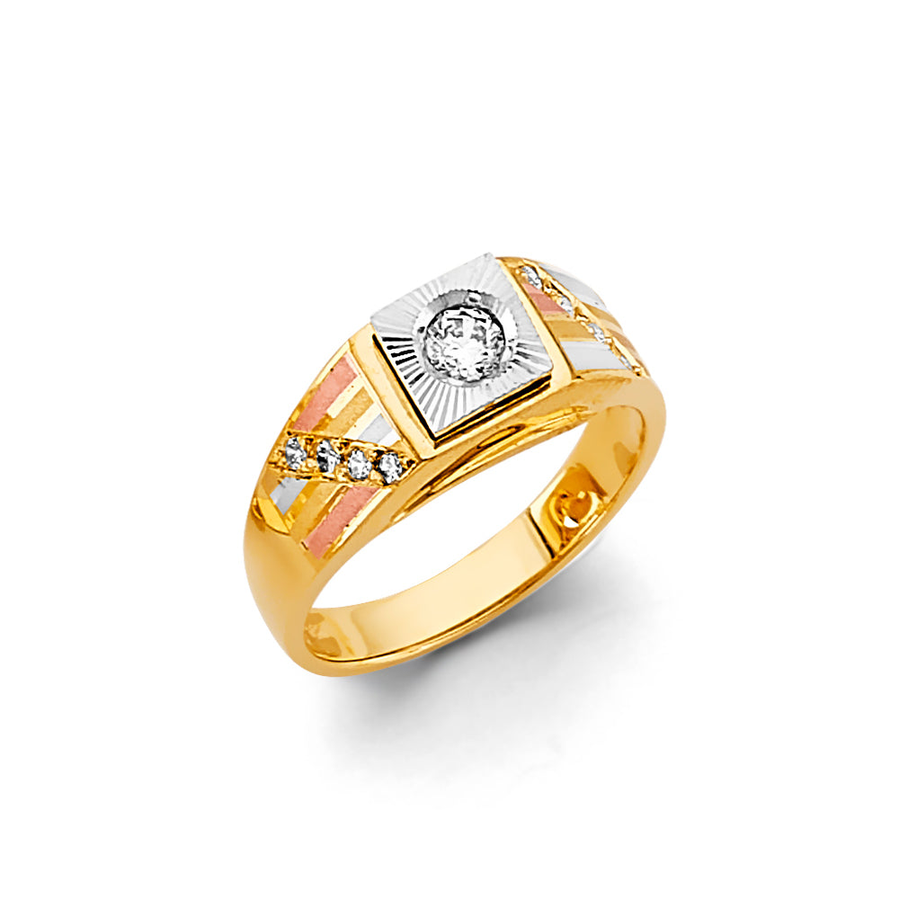 14K Tri-Color Gold Children’s / Teen’s Geometric Design Ring with Cubic Zirconia