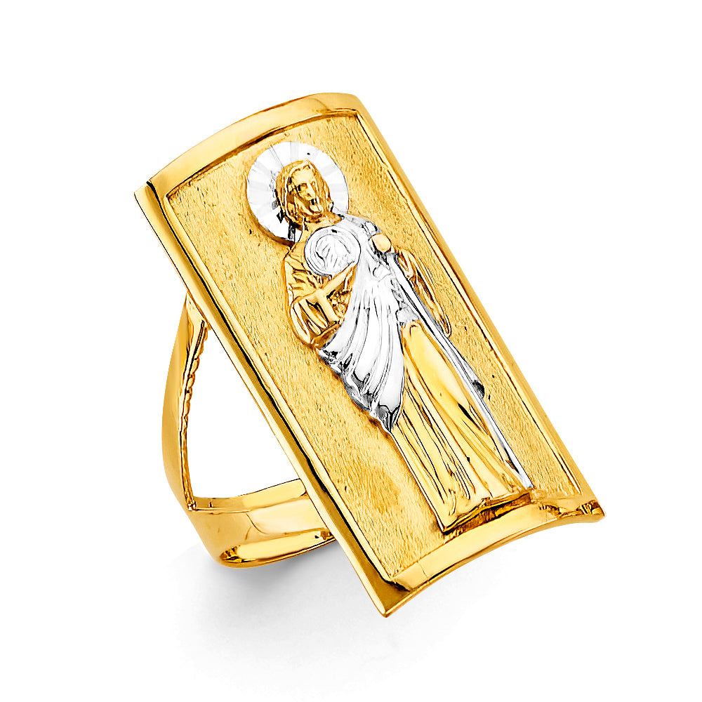 14K Two-Tone Gold Saint Jude Rectangular Men’s Ring
