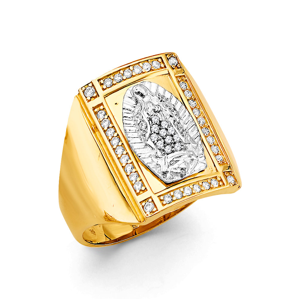 14K  Two-Tone Gold Guadalupe Design Men’s CZ Ring