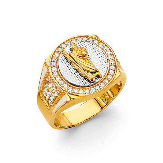 14K Two-Tone Gold Men’s Saint Jude Design Ring with CZ