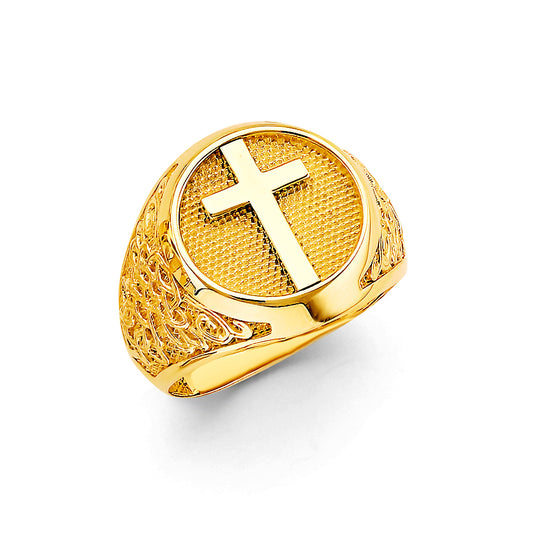 14K Yellow Gold Men’s Cross Design Signet Style Ring