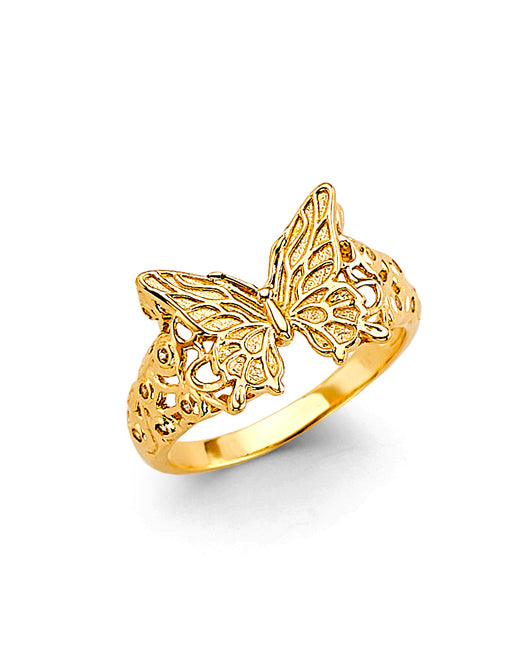 14K Yellow Gold Butterfly Filigree Women’s Ring
