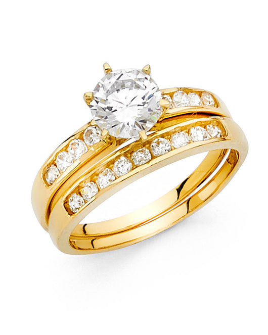 14K Yellow Gold Women’s 2-Piece Solitaire Design CZ Ring Set with Channel-Set Side CZ