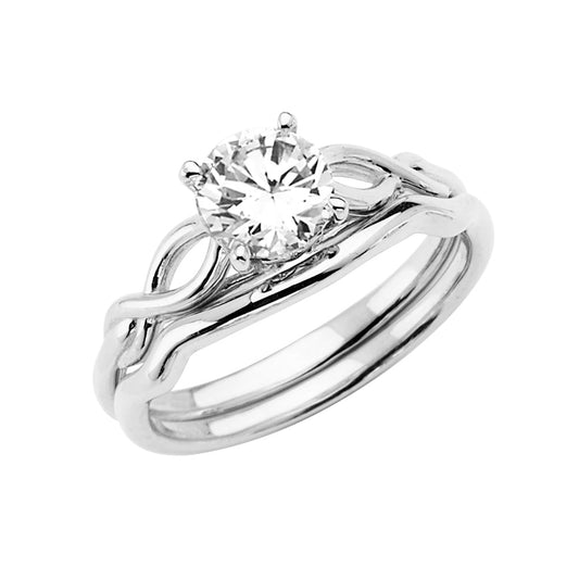 14K WhiteGold Round Solitaire CZ Intertwined 2-Piece Wedding Band Set