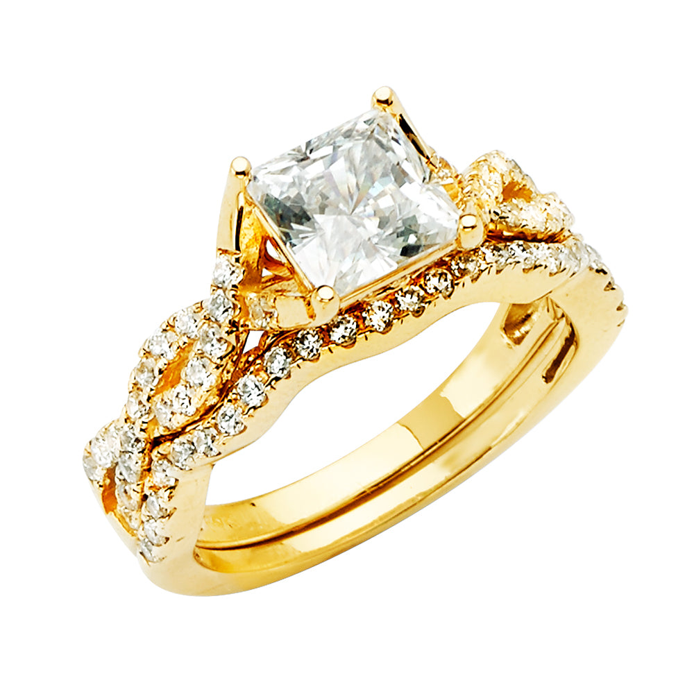 14K Yellow Gold Filigree Design 2-Piece 14K Wedding Band Set CZ