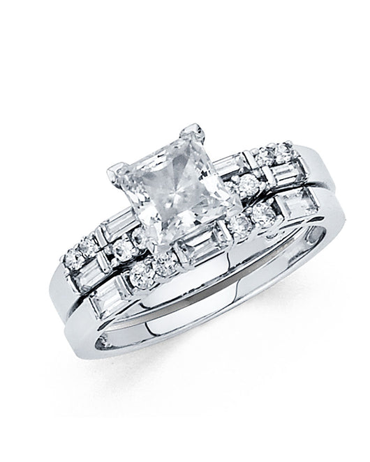 14K White Gold Women’s 2-Piece Solitaire Design Princess Cut CZ Ring Set