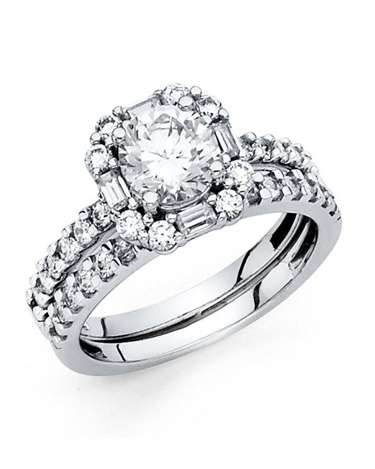 14K White Gold Halo CZ 2-Piece Bridal Ring Set