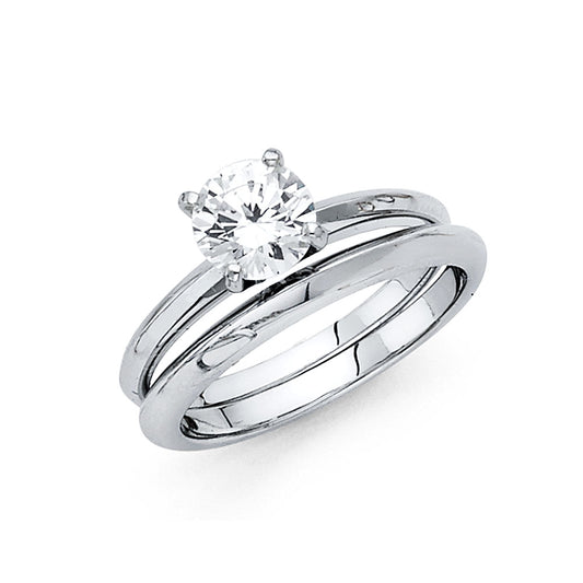 14K White Gold Women’s Solitaire Design Round CZ Ring with Matching Wedding Band