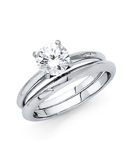 14K White Gold Women’s Solitaire Design Round CZ Ring with Matching Wedding Band