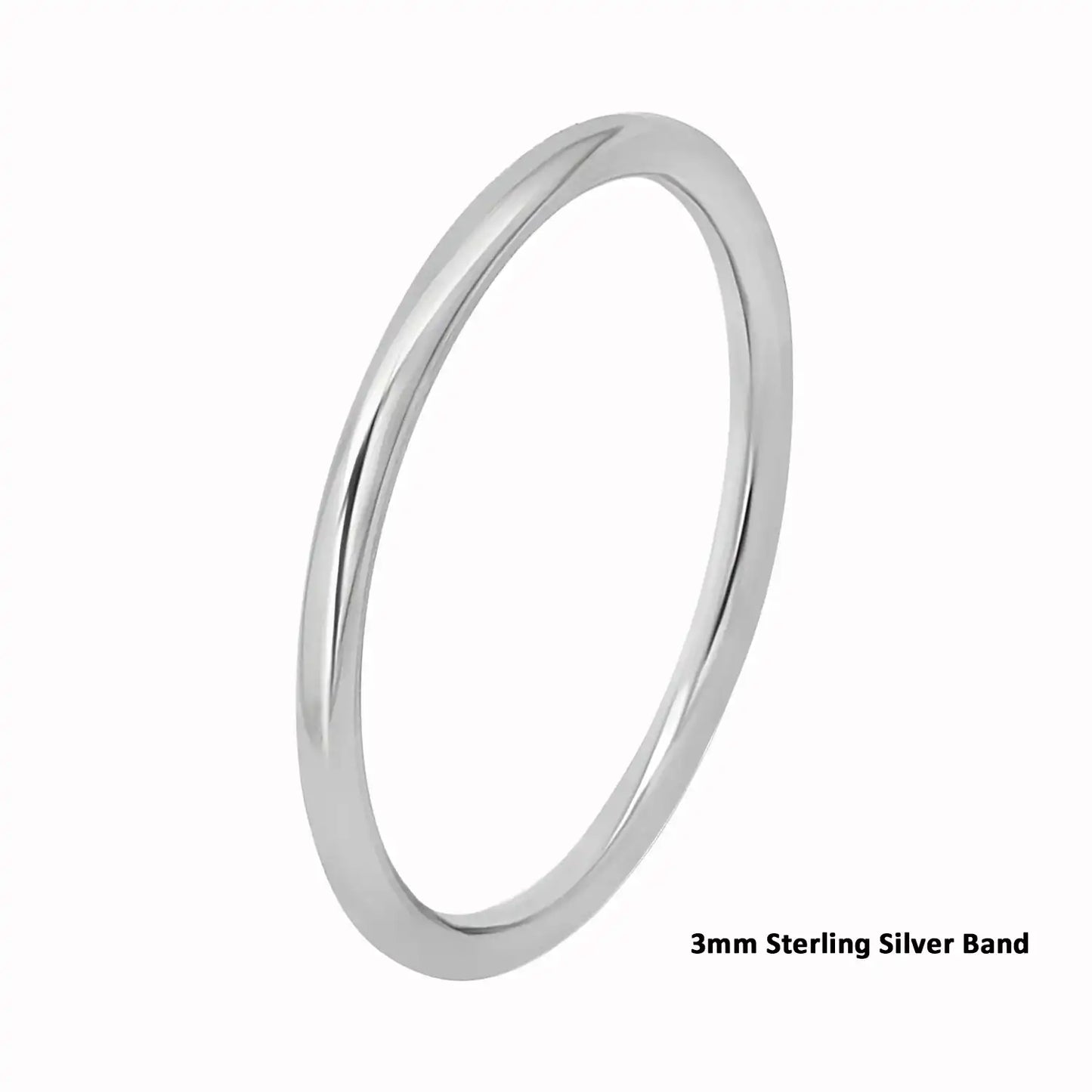 925 Sterling Silver High Polished Full Round 3mm Band Ring