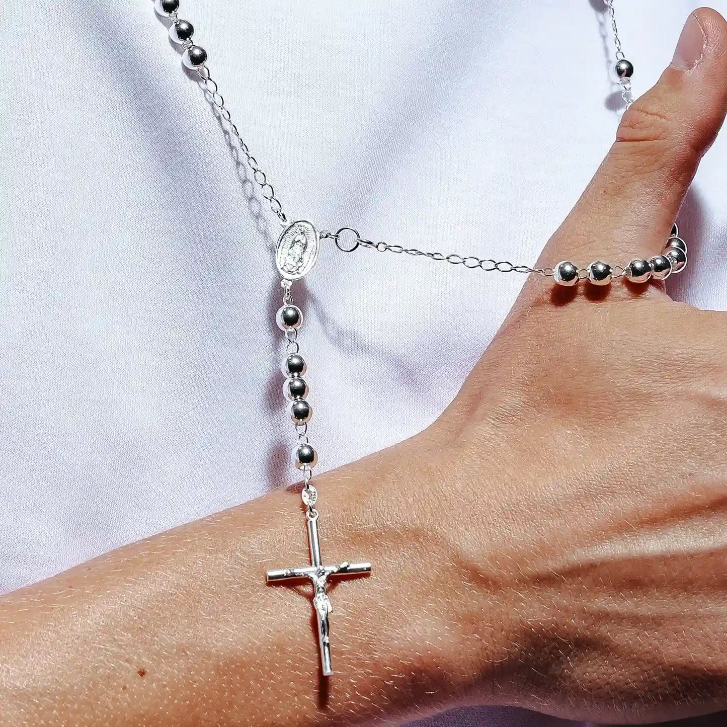 925 Sterling Silver High Polished Rosary 6mm
