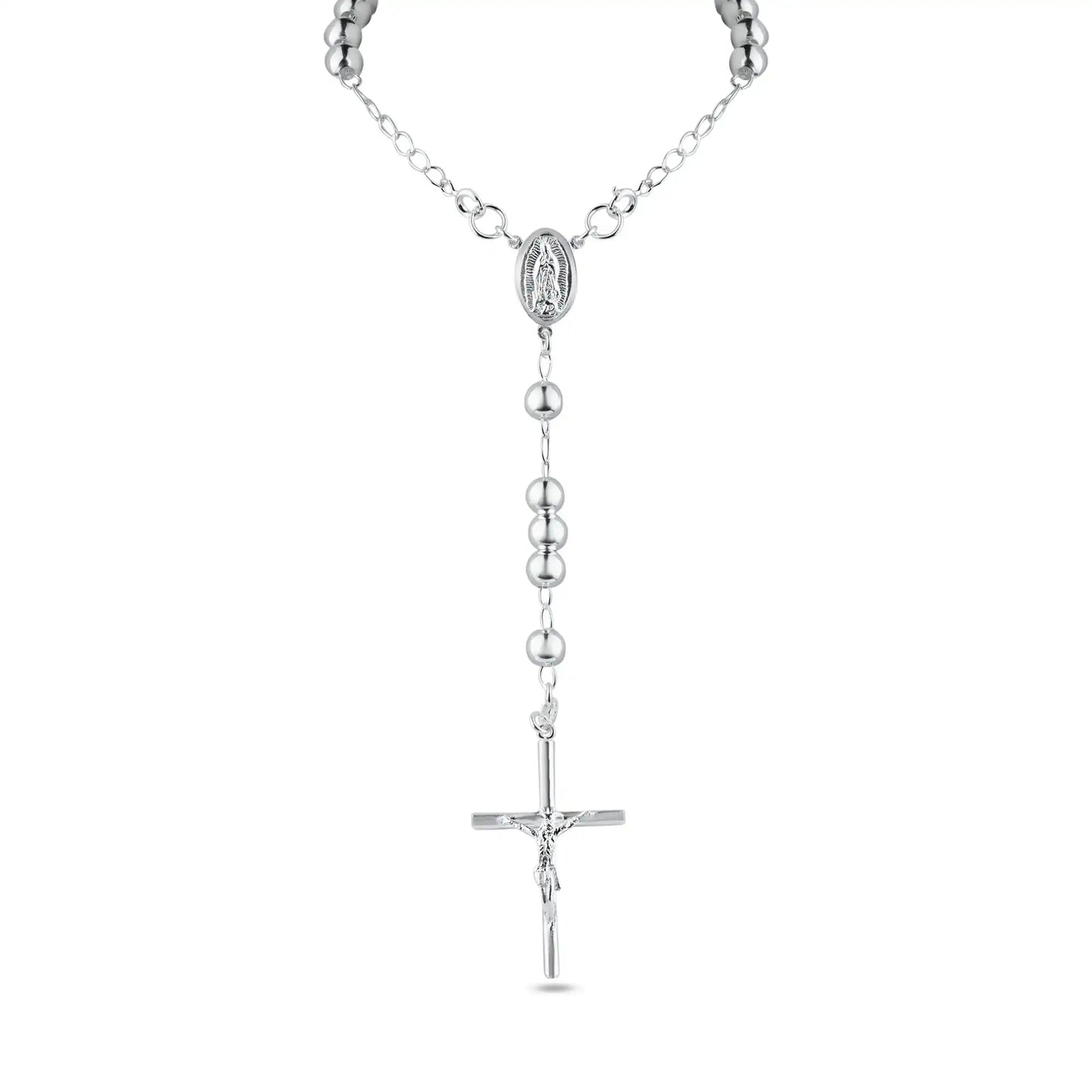 925 Sterling Silver High Polished Rosary 6mm