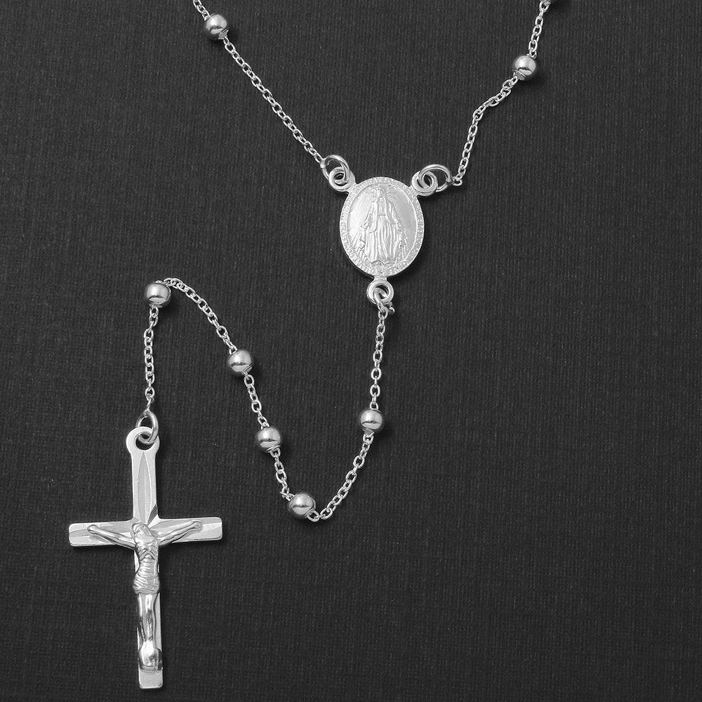 925 Silver High Polished Adjustable Rosary Necklace 3mm