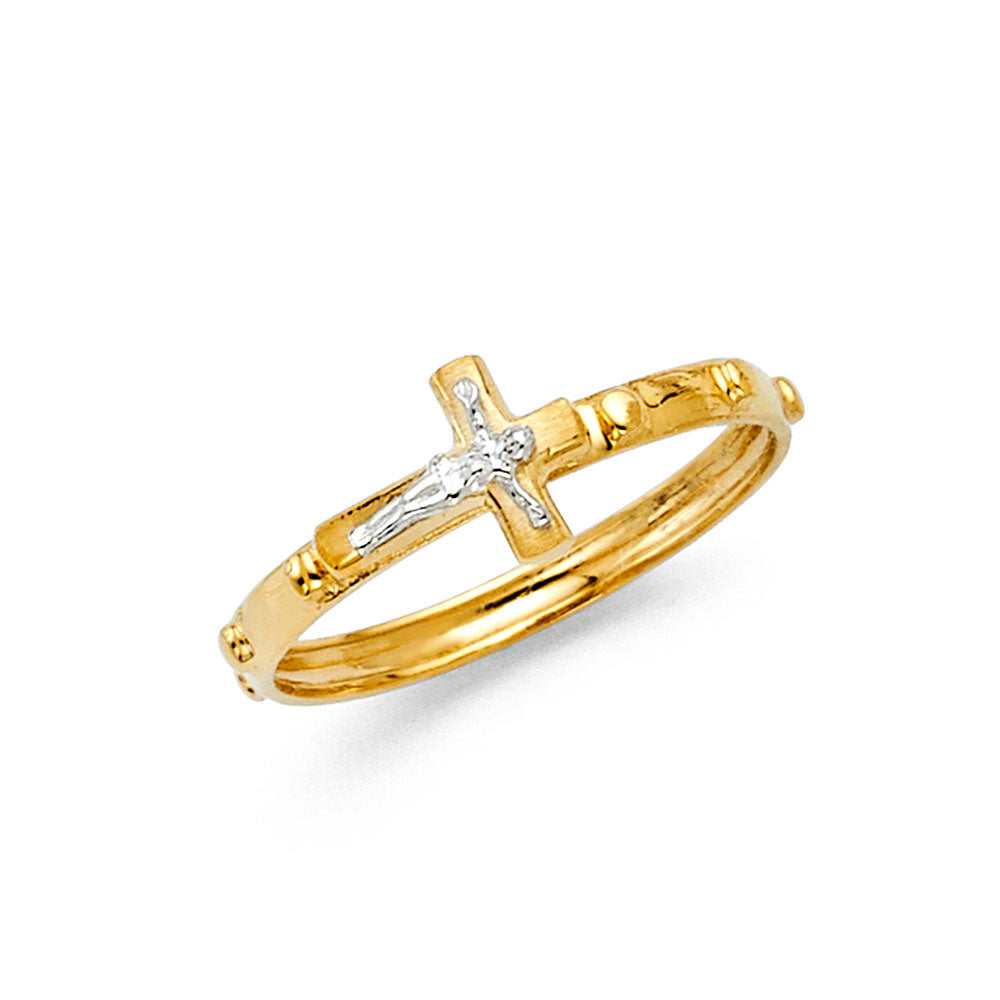 14K Yellow Gold Crucifix Design Religious Ring