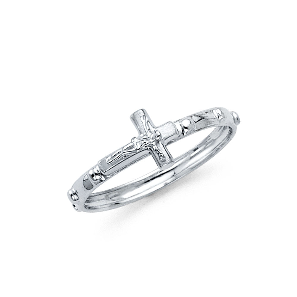 14K White Gold Crucifix Design Religious Ring