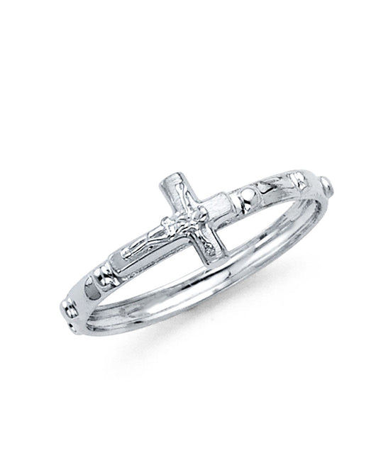14K White Gold Crucifix Design Religious Ring