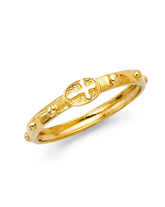 14K Yellow Gold Cross Medallion Religious Ring