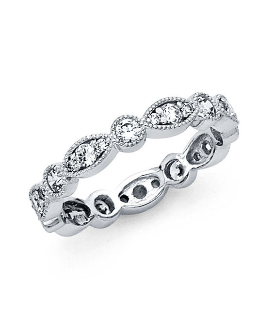 14K White Gold Marquise & Round CZ Eternity Wedding Band