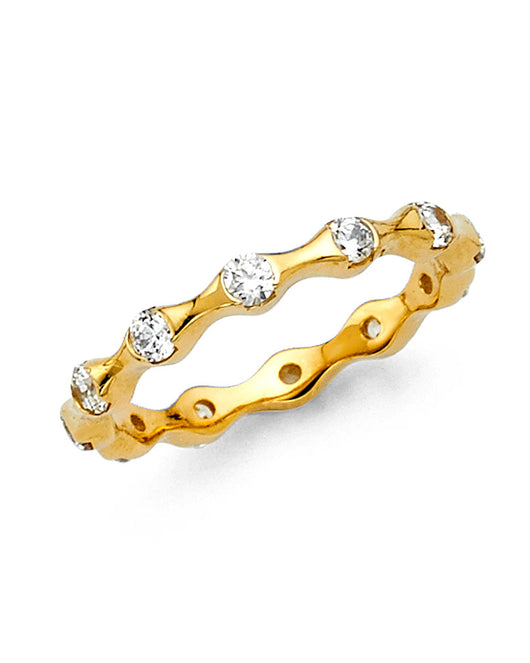 14K Yellow Gold Scalloped CZ Eternity Wedding Band