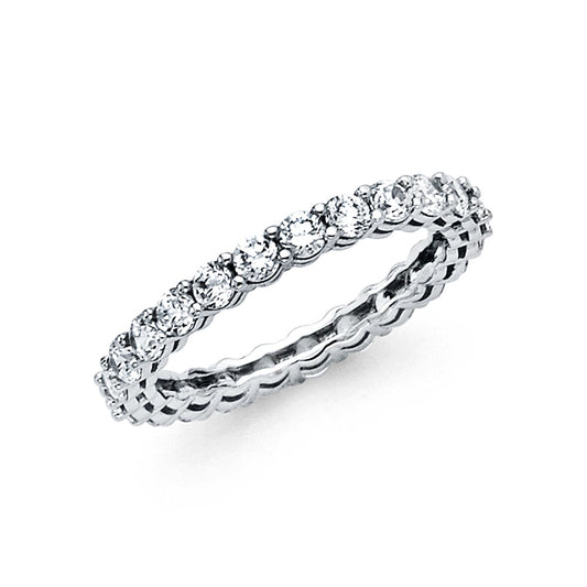 14K White Gold Scalloped CZ Eternity Wedding Band
