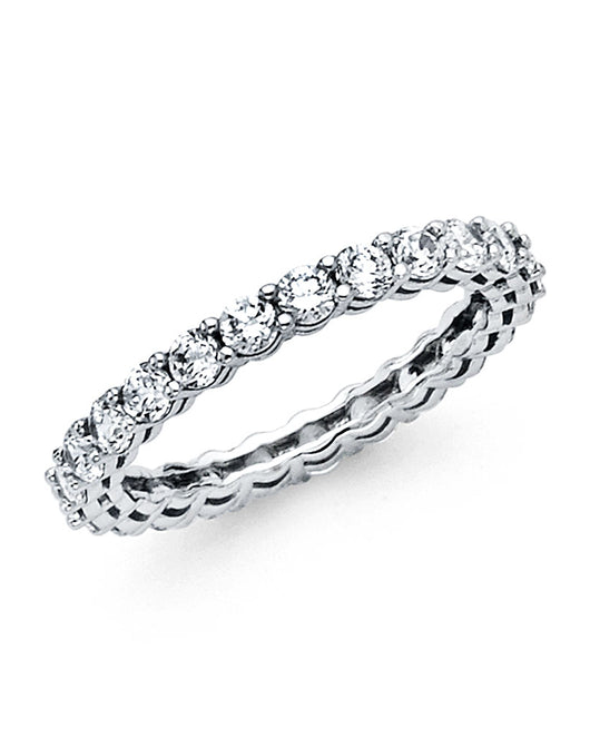 14K White Gold Scalloped CZ Eternity Wedding Band