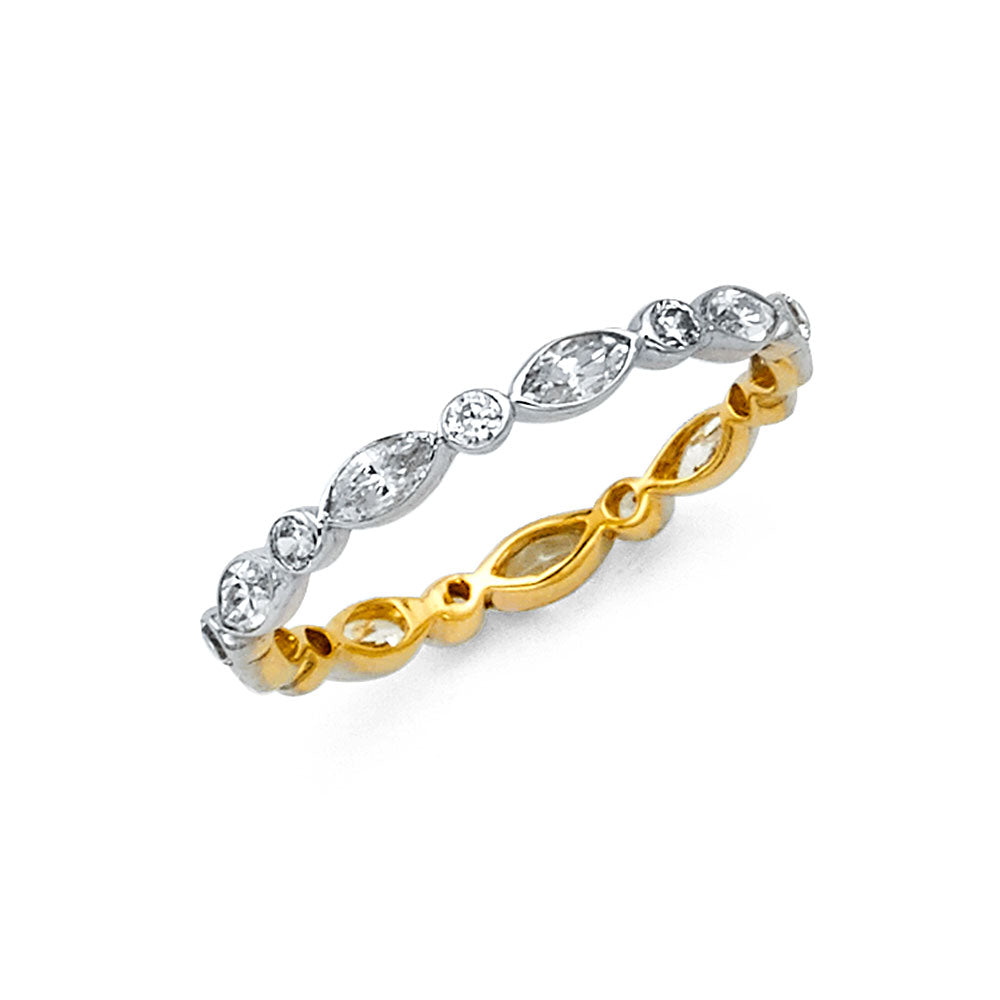 14K Two-Tone Gold Marquise & Round CZ Wedding Band