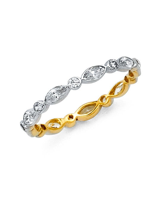14K Two-Tone Gold Marquise & Round CZ Wedding Band