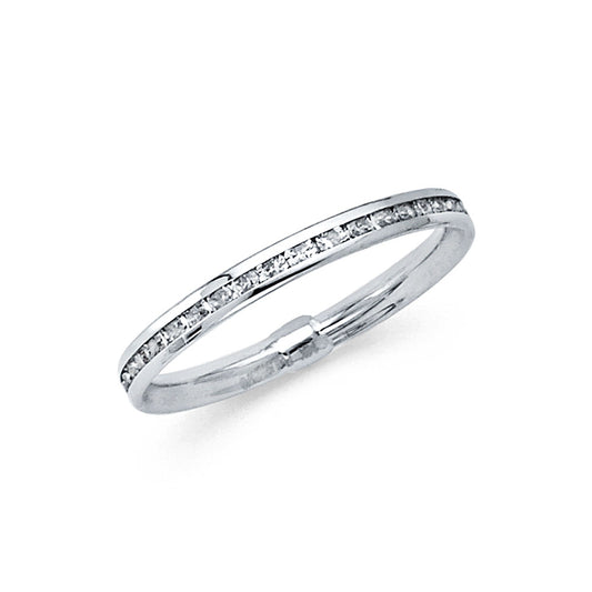 14K White Gold Channel Set CZ Wedding Band