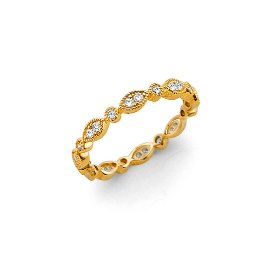 14K Yellow Gold Marquise Link CZ Stackable Ring