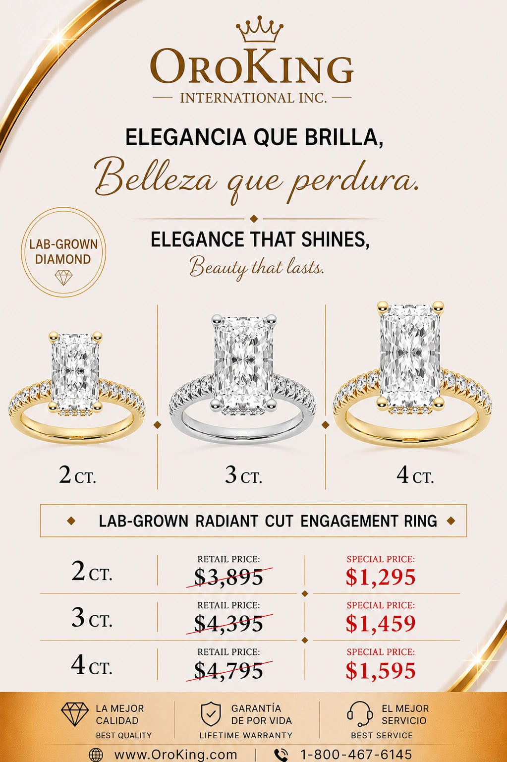 Women's 14K Gold Certified Lab-Grown Diamond Radiant Cut Hidden Halo Ring with Diamond Band 2.00ct. Center Stone/ 2.40ct. TDW
