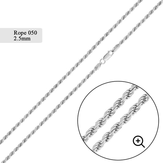 Silver Rope 050 Chain or Bracelet 2.5mm