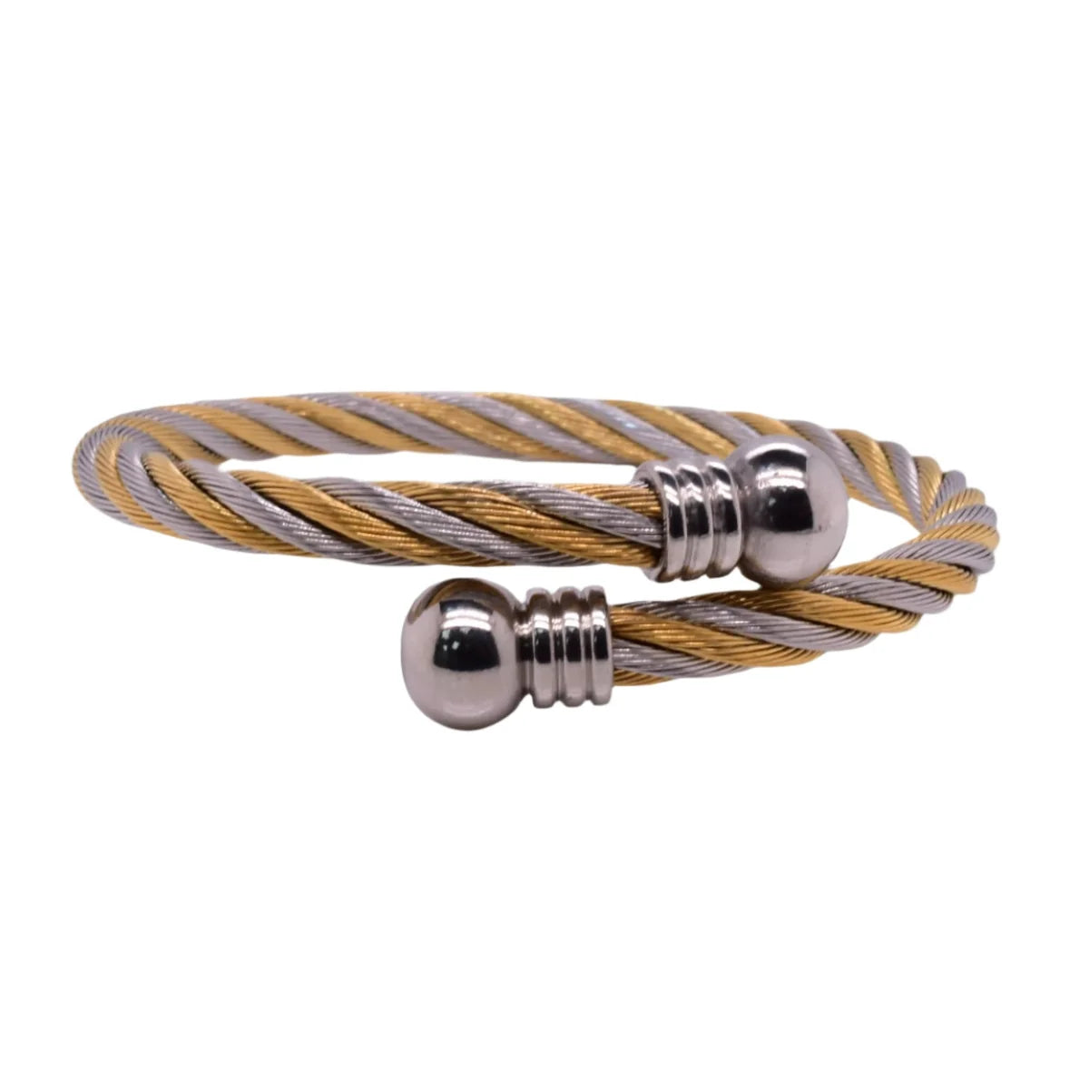 Stainless Steel 2 Toned Cable Steel Round Ball Ending 4.5mm Bangle