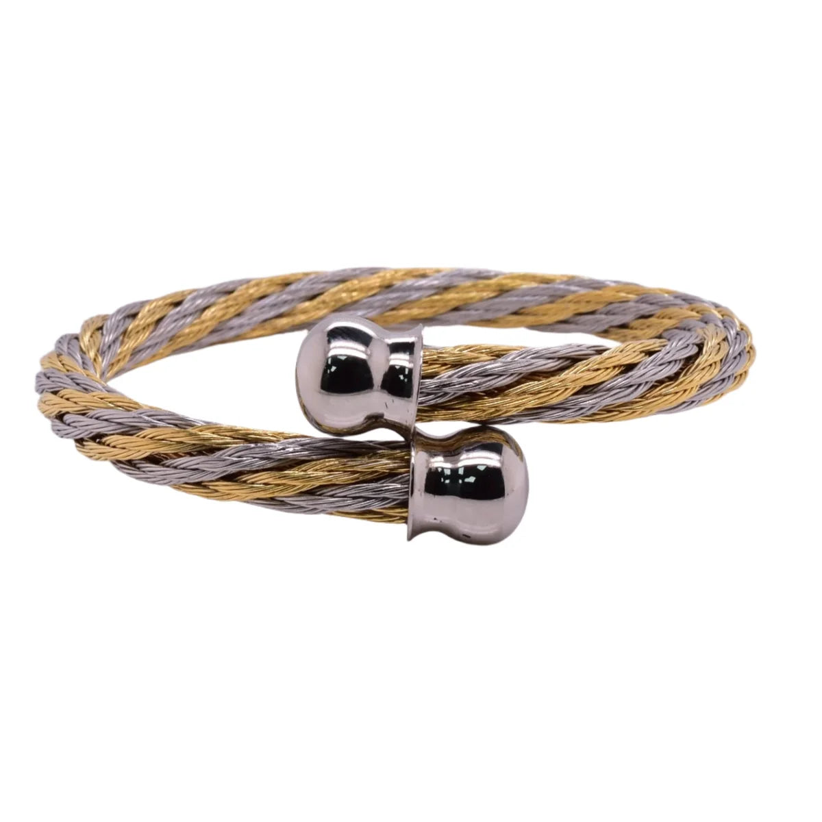 Stainless Steel 2 Toned Cord Cuff Round Ending 6mm Bangle