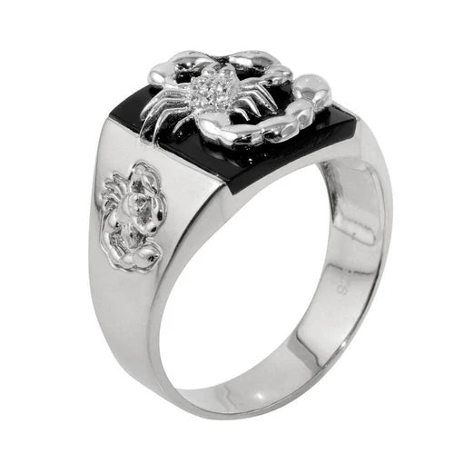 925 Sterling Silver Rhodium Plated Square Scorpion Ring with CZ