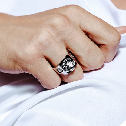 925 Sterling Silver Rhodium Plated Square Scorpion Ring with CZ