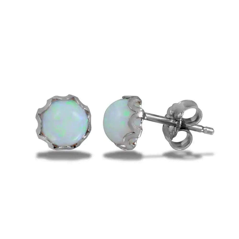 925 Sterling Silver Rhodium Plated Round Synthetic Opal Stud Earring