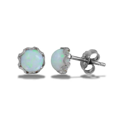 925 Sterling Silver Rhodium Plated Round Synthetic Opal Stud Earring