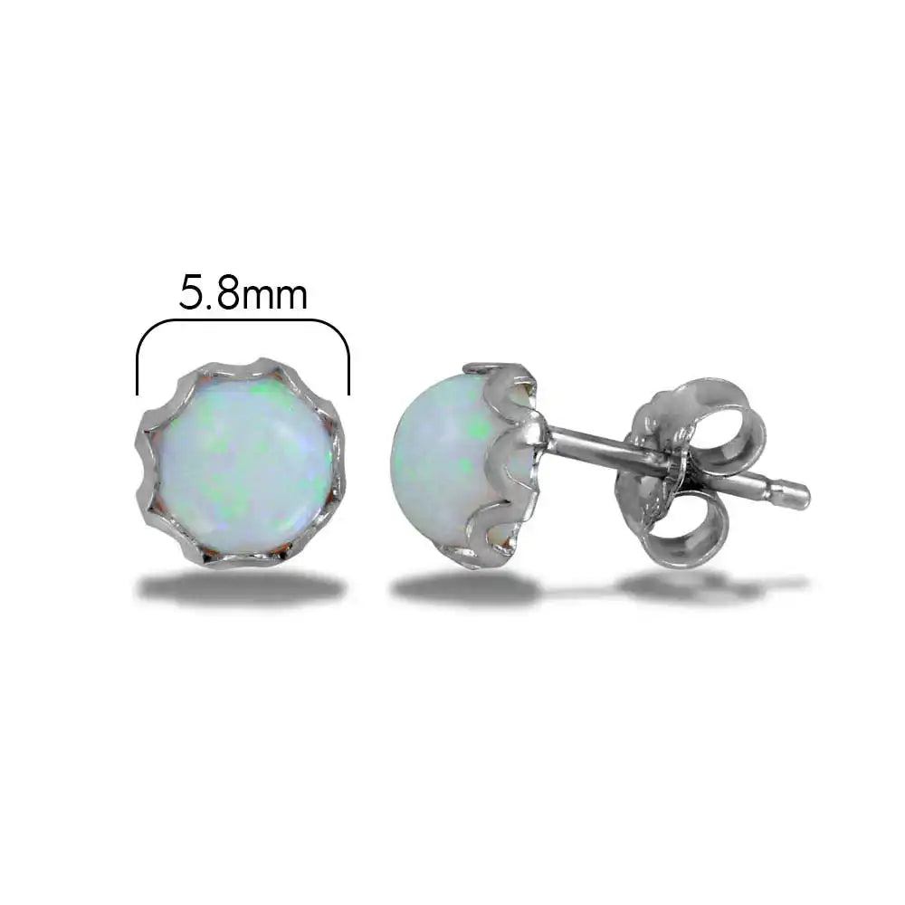 925 Sterling Silver Rhodium Plated Round Synthetic Opal Stud Earring