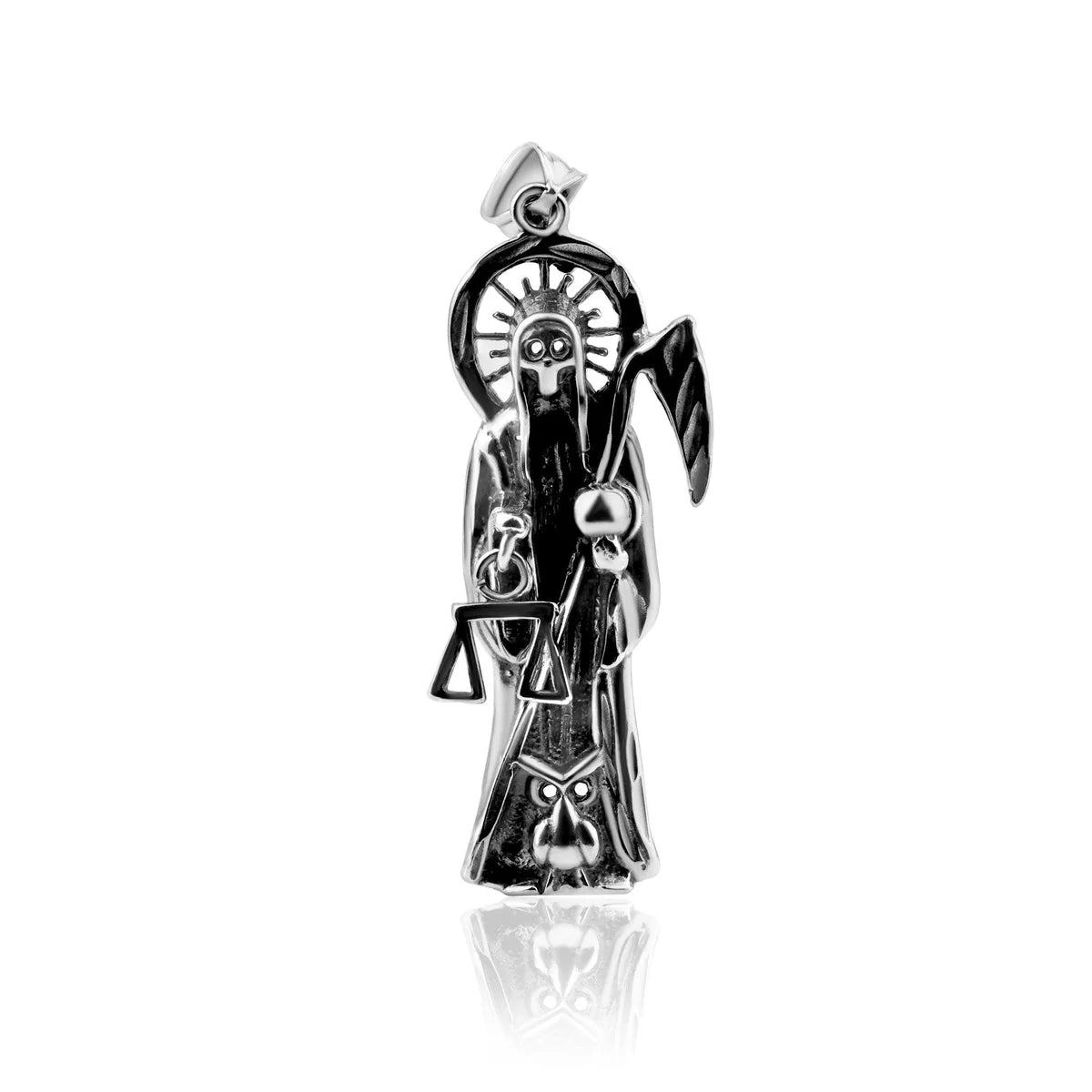 925 Sterling Silver Oxidized Santa Muerte Pendant