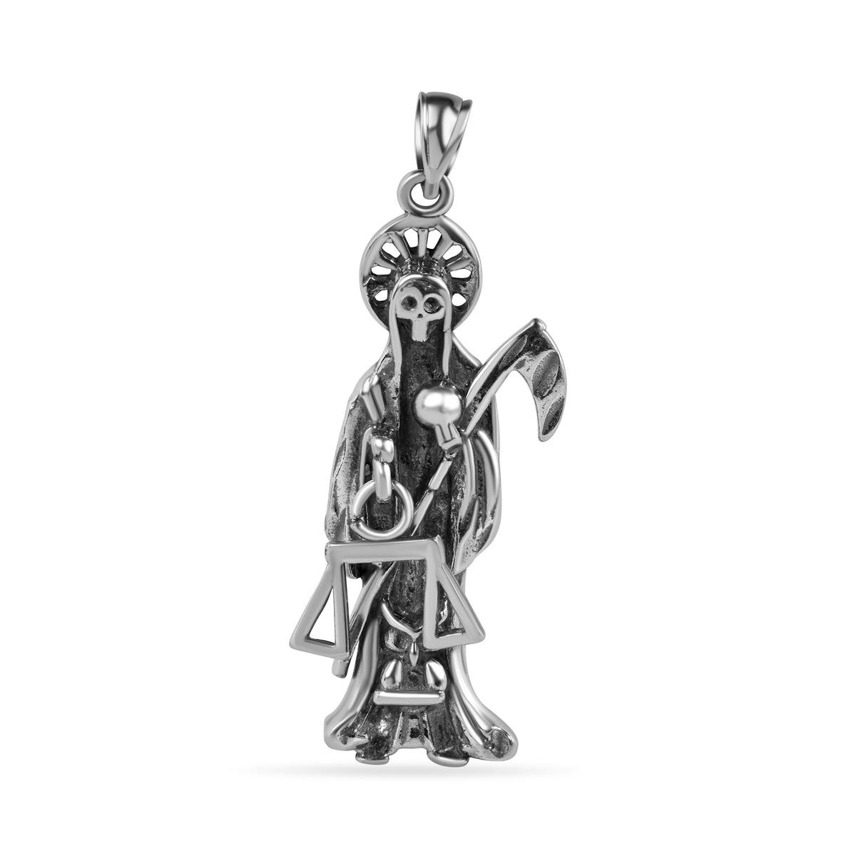 925 Sterling Silver Oxidized Santa Muerte Pendant