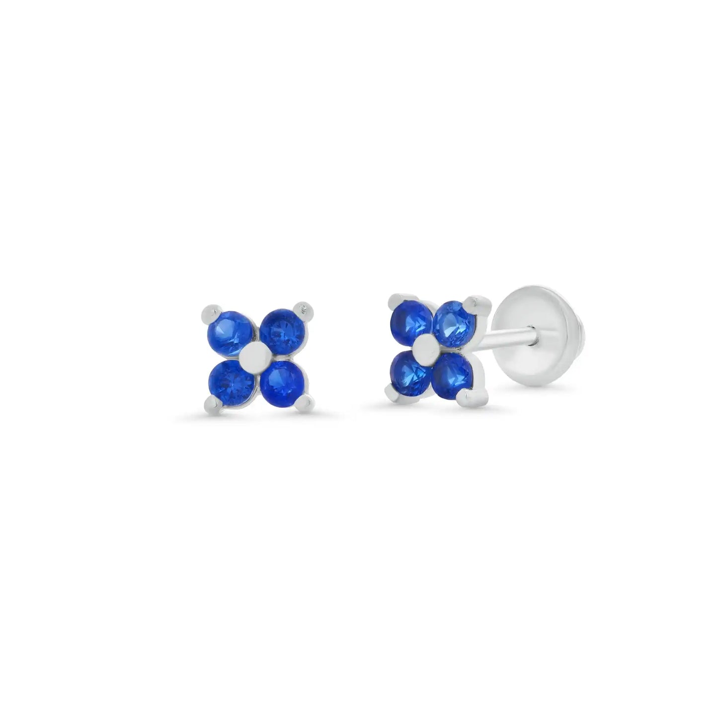 925 Sterling Silver High Polished CZ Clover Flower Earrings